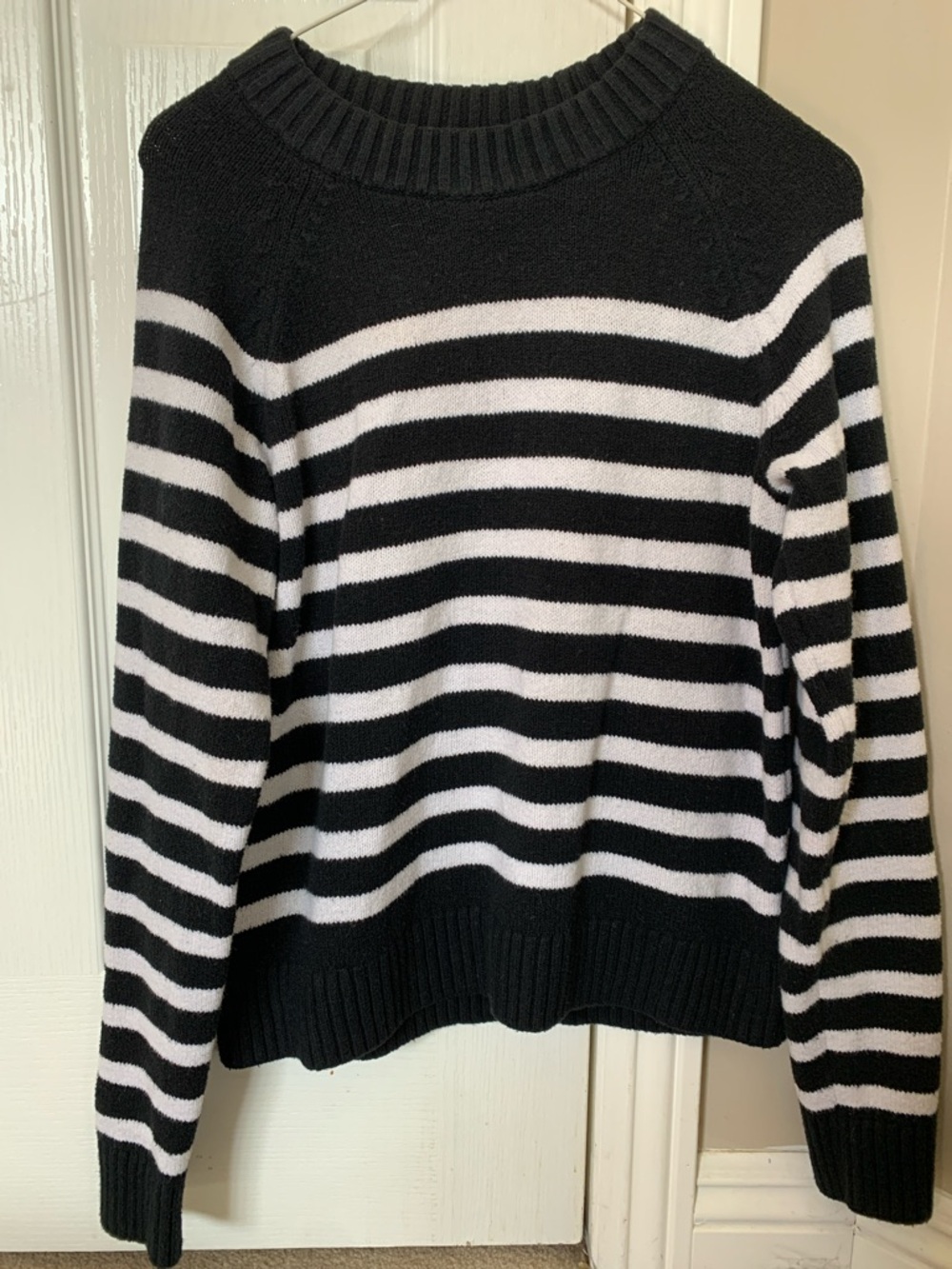 GAP Black and White Striped Crewneck Sweater